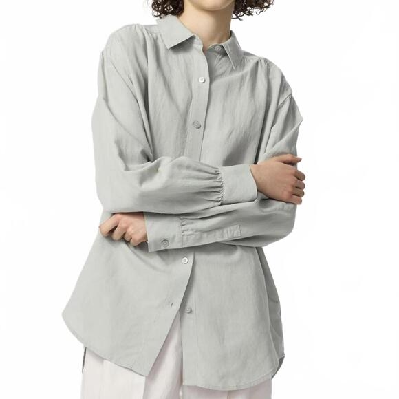 Uniqlo Linen Blend Oversized Shirt Button Up Green NWT - Picture 1 of 7